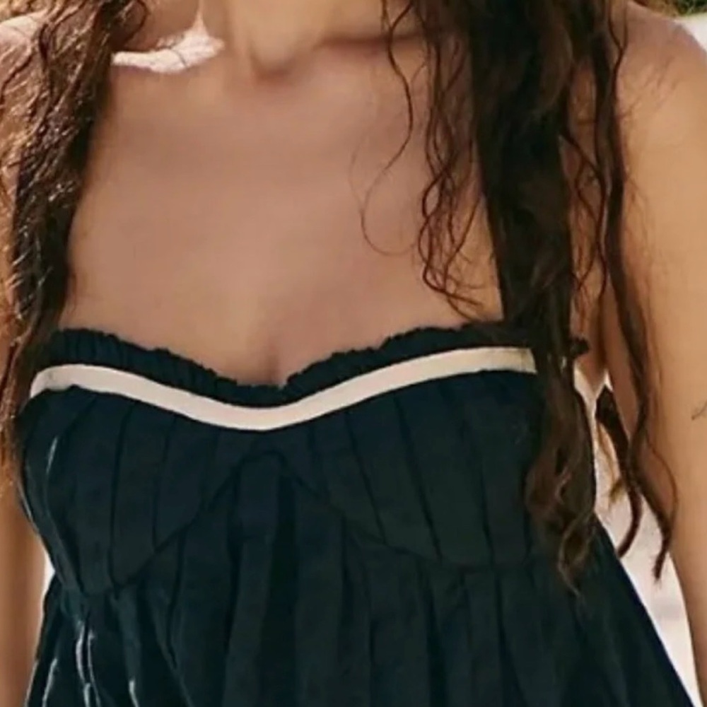 Free People Black Midi Dress with Cream Trim - Picture 2 of 6